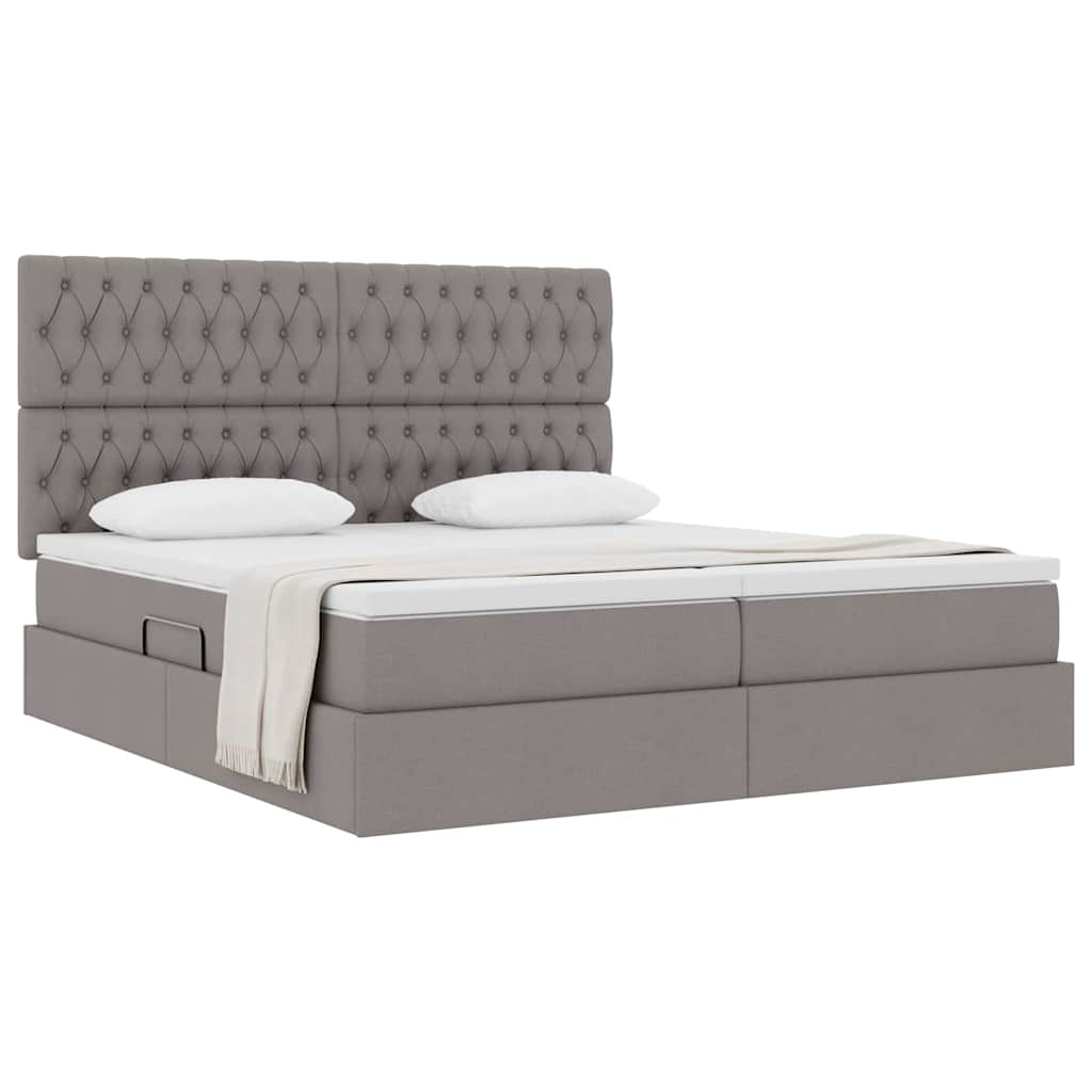 Förvaringssäng med huvudgavel Taupe 200 x 200 cm Tyg