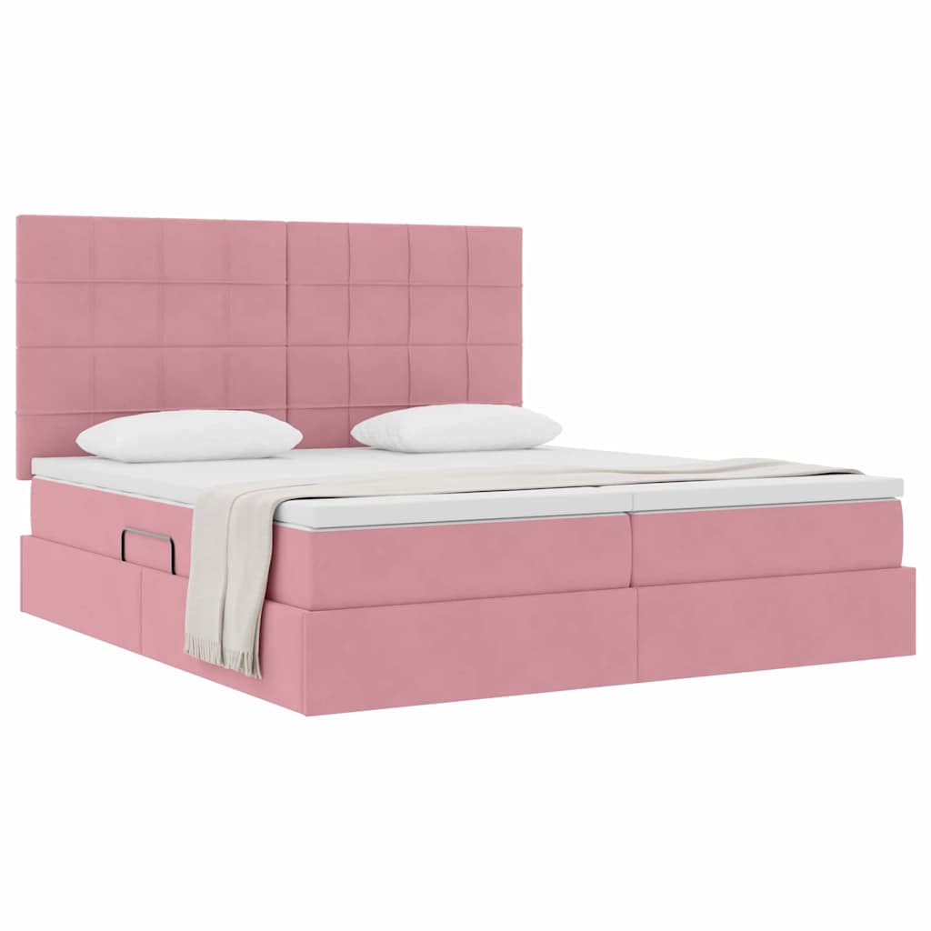 Förvaringssäng med huvudgavel Rosa 200 x 200 cm Sammet
