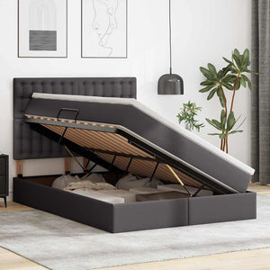 Förvaringssäng med LED med madrass Grå 140 x 190 cm Konstläder
