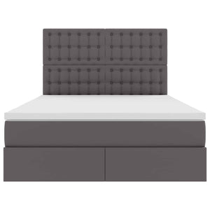 Förvaringssäng med LED med madrass Grå 140 x 190 cm Konstläder