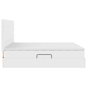 Förvaringssäng med LED Ren Vit 180 x 200 cm Konstläder