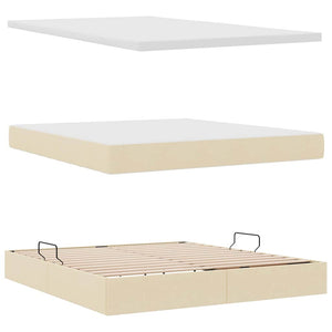 Förvaringssäng med LED med madrass Kräm 160 x 200 cm Polyester