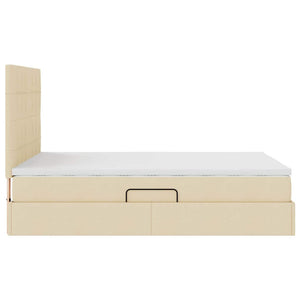 Förvaringssäng med LED med madrass Kräm 140 x 200 cm Polyester