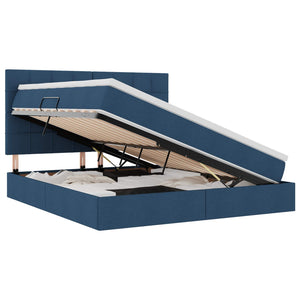 Förvaringssäng med LED med madrass Blå 180 x 200 cm Polyester