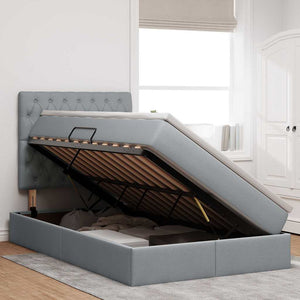 Förvaringssäng med LED Ljusgrå 120 x 190 cm Polyester