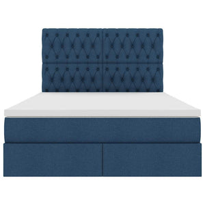 Förvaringssäng med LED med madrass Blå 140 x 190 cm Polyester