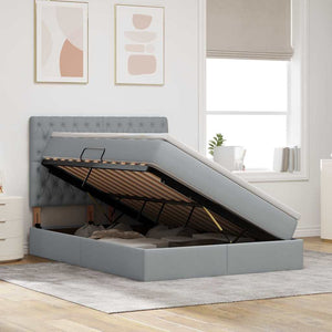 Förvaringssäng med LED Ljusgrå 140 x 200 cm Polyester