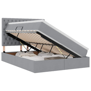 Förvaringssäng med LED Ljusgrå 140 x 200 cm Polyester