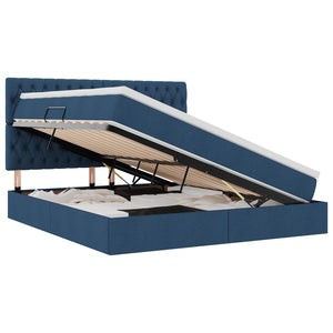 Förvaringssäng med LED med madrass Blå 160 x 200 cm Polyester