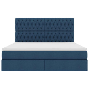 Förvaringssäng med LED med madrass Blå 160 x 200 cm Polyester