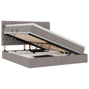 Förvaringssäng med LED med madrass Taupe 180 x 200 cm Polyester
