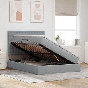 Förvaringssäng med LED Ljusgrå 140 x 190 cm Polyester