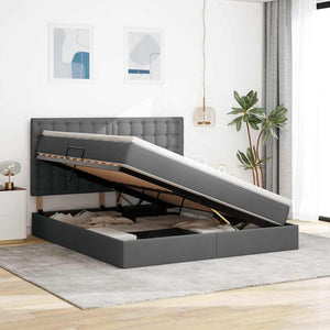 Förvaringssäng med LED Mörkgrå 160 x 200 cm Polyester
