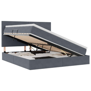Förvaringssäng med LED med madrass Mörkgrå 160 x 200 cm Sammet
