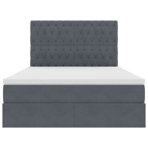 Förvaringssäng med LED med madrass Mörkgrå 140 x 190 cm Sammet