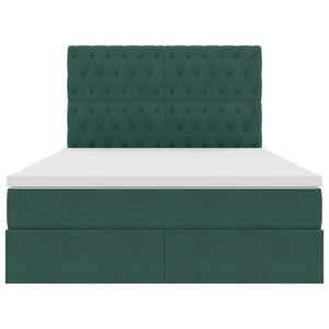 Förvaringssäng med LED med madrass Mörkgrön 140 x 190 cm Sammet