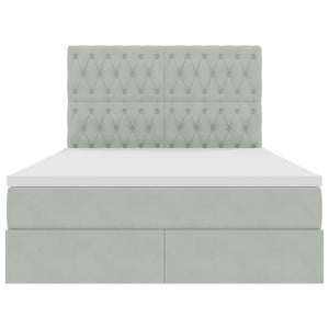 Förvaringssäng med LED med madrass Ljusgrå 140 x 200 cm Sammet