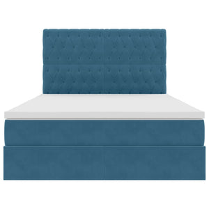 Förvaringssäng med LED med madrass Mörkblå 140 x 200 cm Sammet