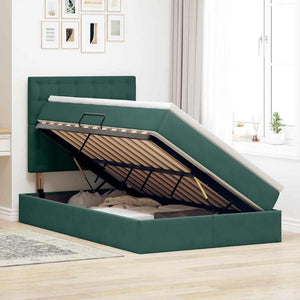 Förvaringssäng med LED med madrass Mörkgrön 120 x 200 cm Sammet