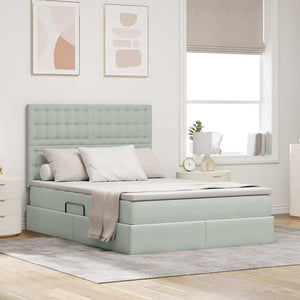 Förvaringssäng med LED med madrass Ljusgrå 140 x 190 cm Sammet