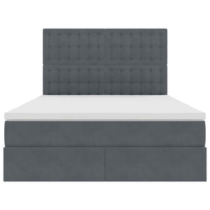 Förvaringssäng med LED med madrass Mörkgrå 140 x 190 cm Sammet