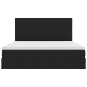 Förvaringssäng med LED med madrass Svart 160 x 200 cm Sammet
