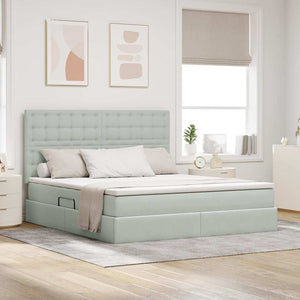 Förvaringssäng med LED med madrass Ljusgrå 180 x 200 cm Sammet