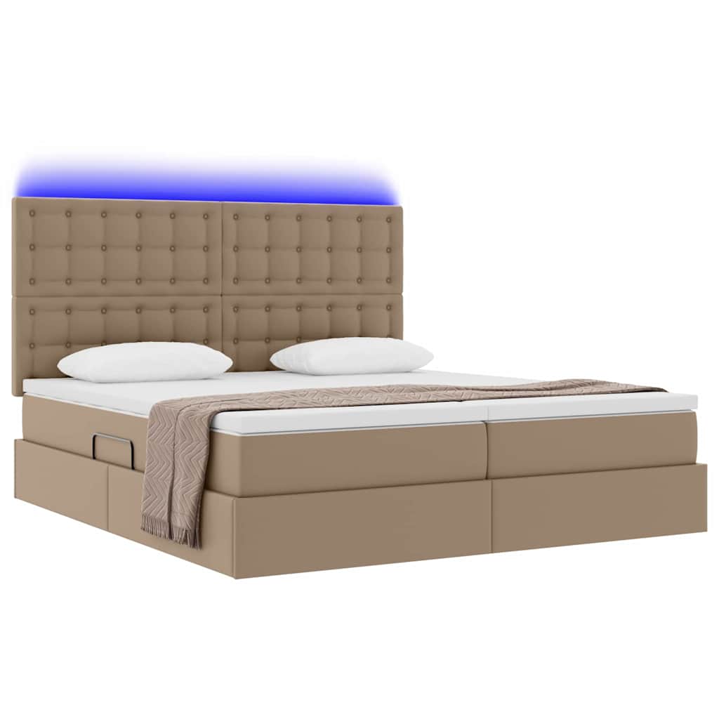 Förvaringssäng med LED Cappucino 180 x 200 cm Konstläder