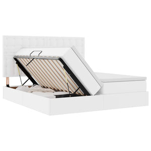 Säng med LED -remsljus med huvudgavel Ren Vit 200 x 200 cm PVC