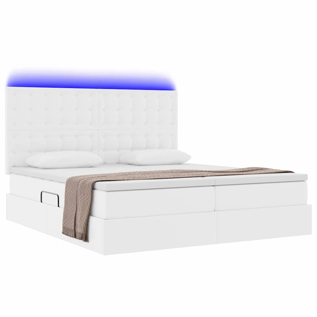 Förvaringssäng med LED Ren Vit 200 x 200 cm Konstläder