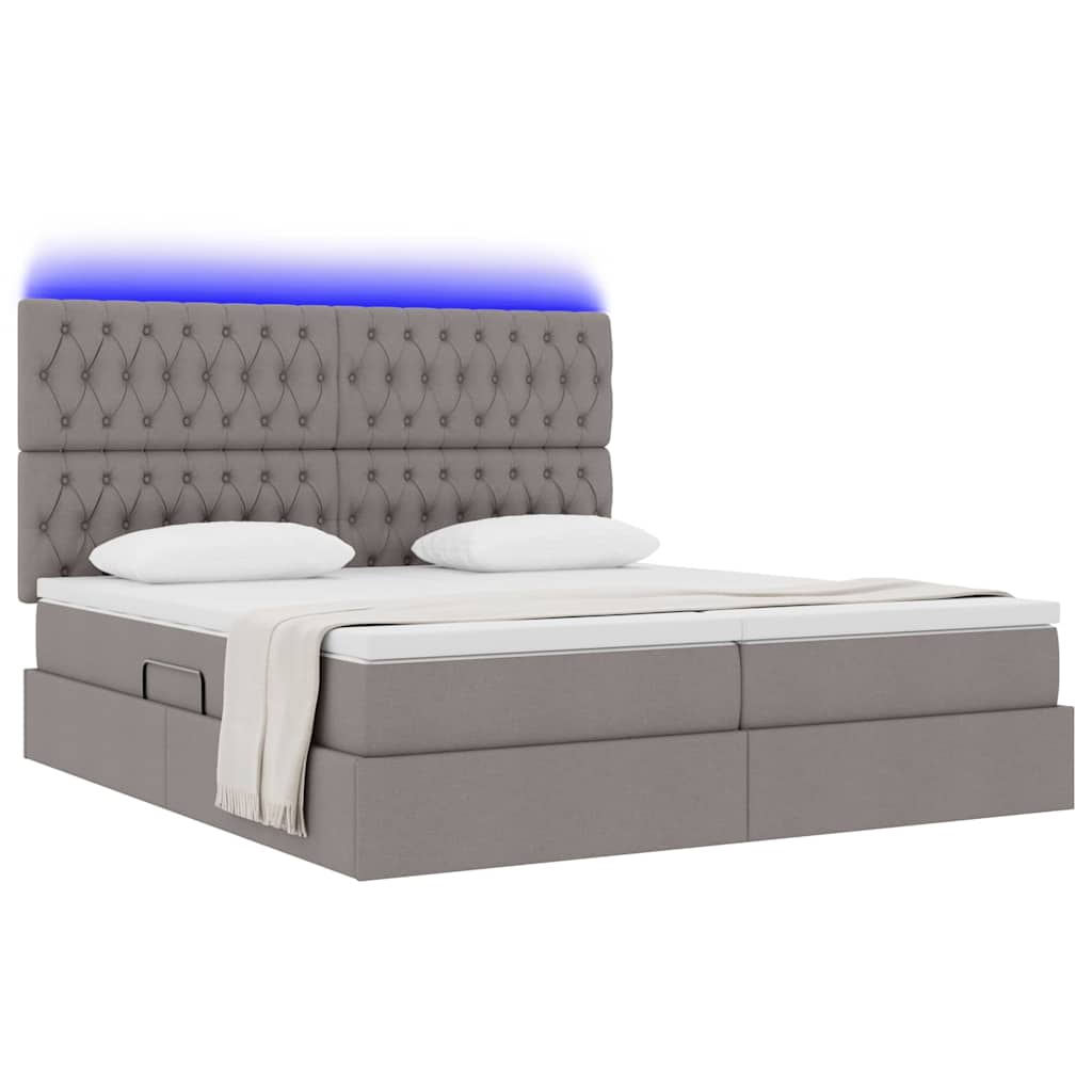 LED förvaringssäng med madrass Taupe 180 x 200 cm Tyg
