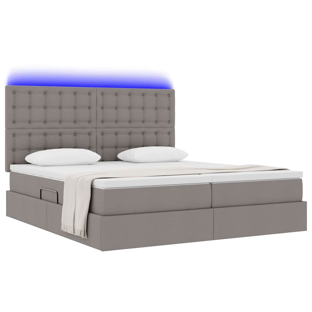 LED förvaringssäng med madrass Taupe 180 x 200 cm Tyg