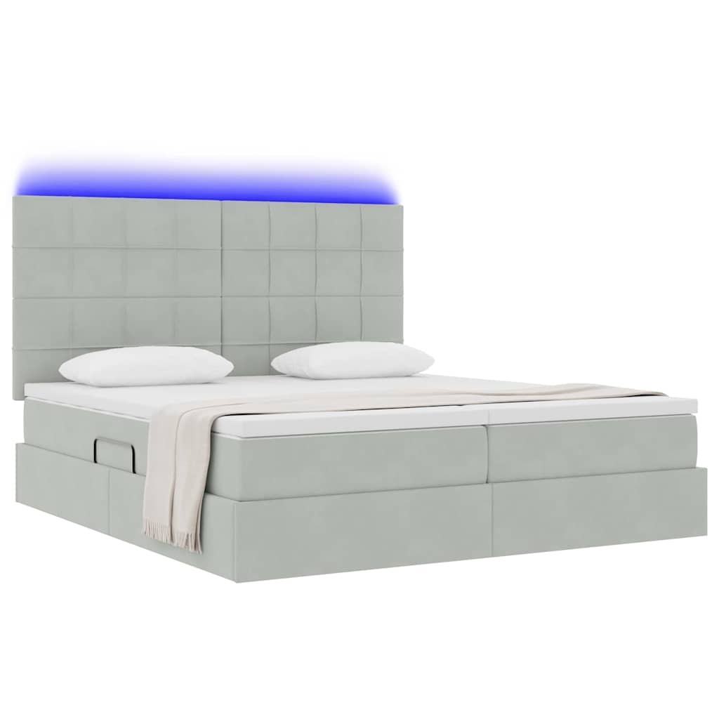 LED förvaringssäng med madrass Ljusgrå 180 x 200 cm Sammet