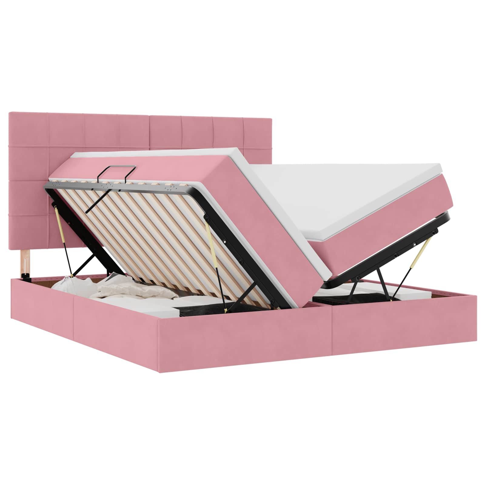 LED förvaringssäng med madrass Rosa 200 x 200 cm Sammet