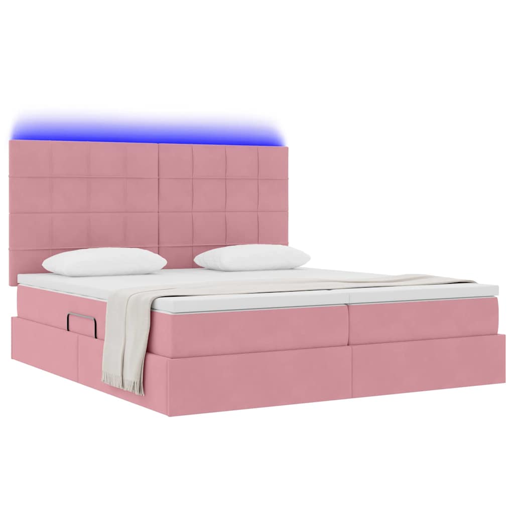 LED förvaringssäng med madrass Rosa 200 x 200 cm Sammet