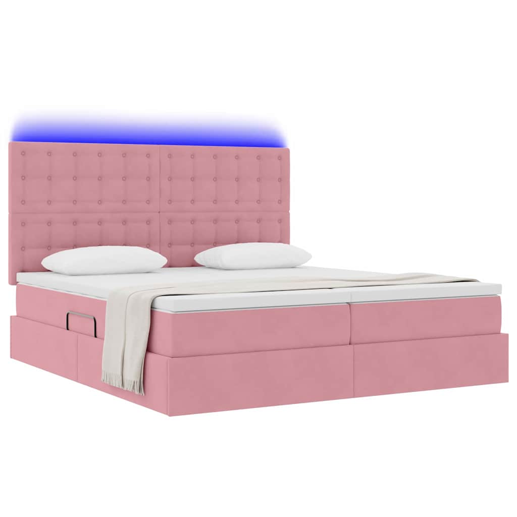 LED förvaringssäng med madrass Rosa 180 x 200 cm Sammet