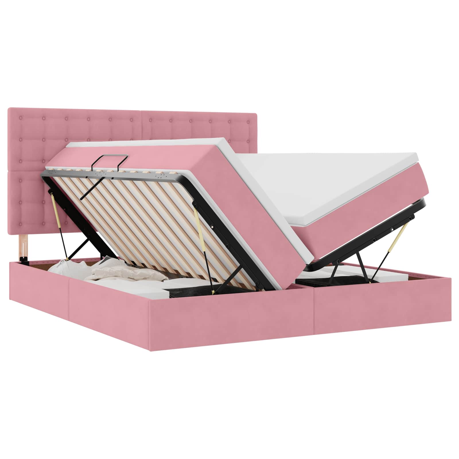 LED förvaringssäng med madrass Rosa 200 x 200 cm Sammet