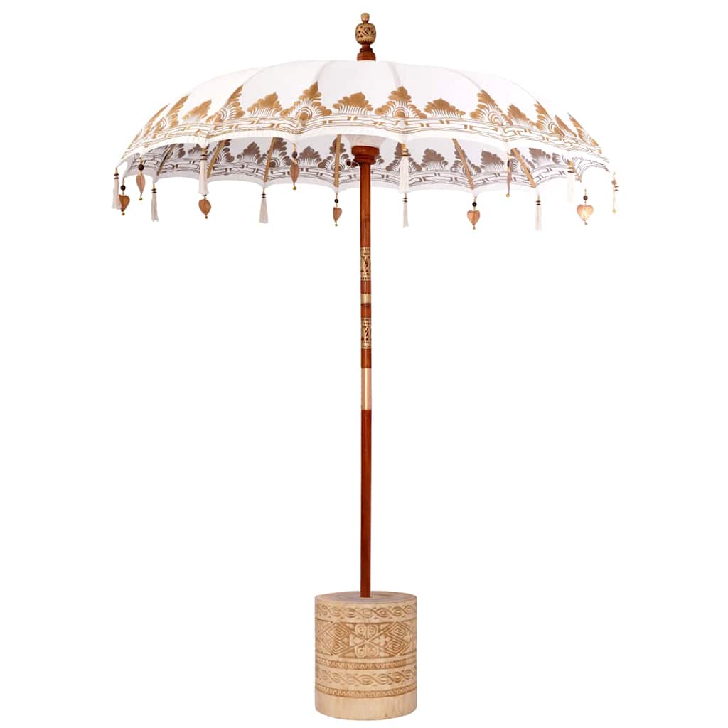 Balinesiskt paraply med bas Kräm 185 x 185 x 260 cm Bomull