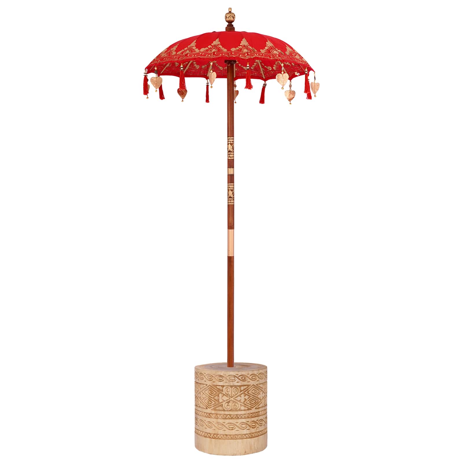 Balinesiskt paraply med bas Röd 95 x 95 x 260 cm Bomull