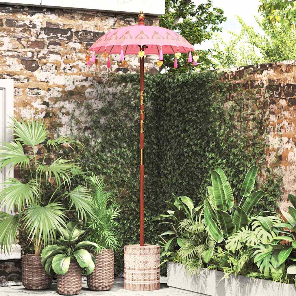 Balinesiskt paraply med bas Rosa 95 x 95 x 260 cm Bomull