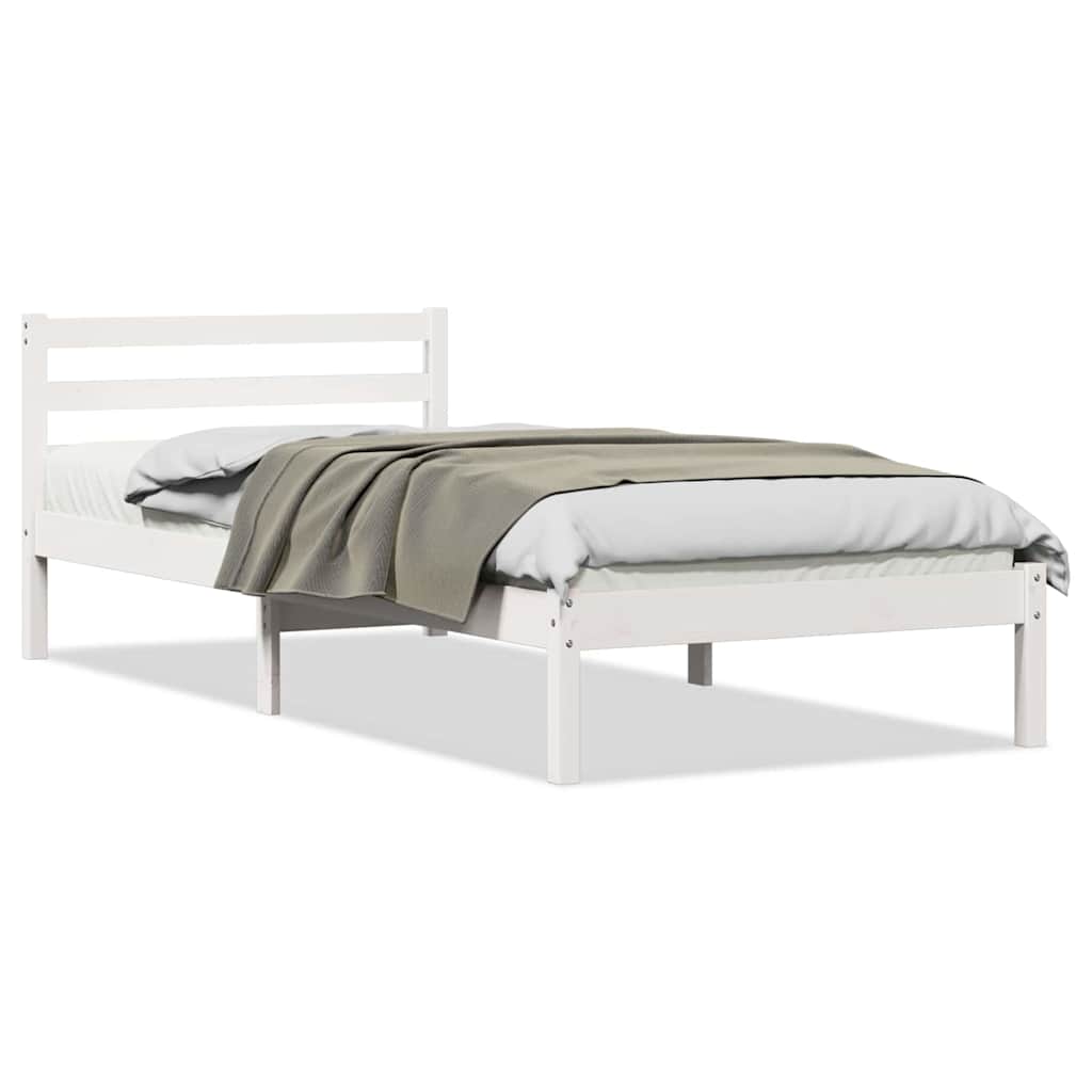 Sängram med huvudgavel Vit 215,5 x 105,5 x 69,5 cm Massiv furu