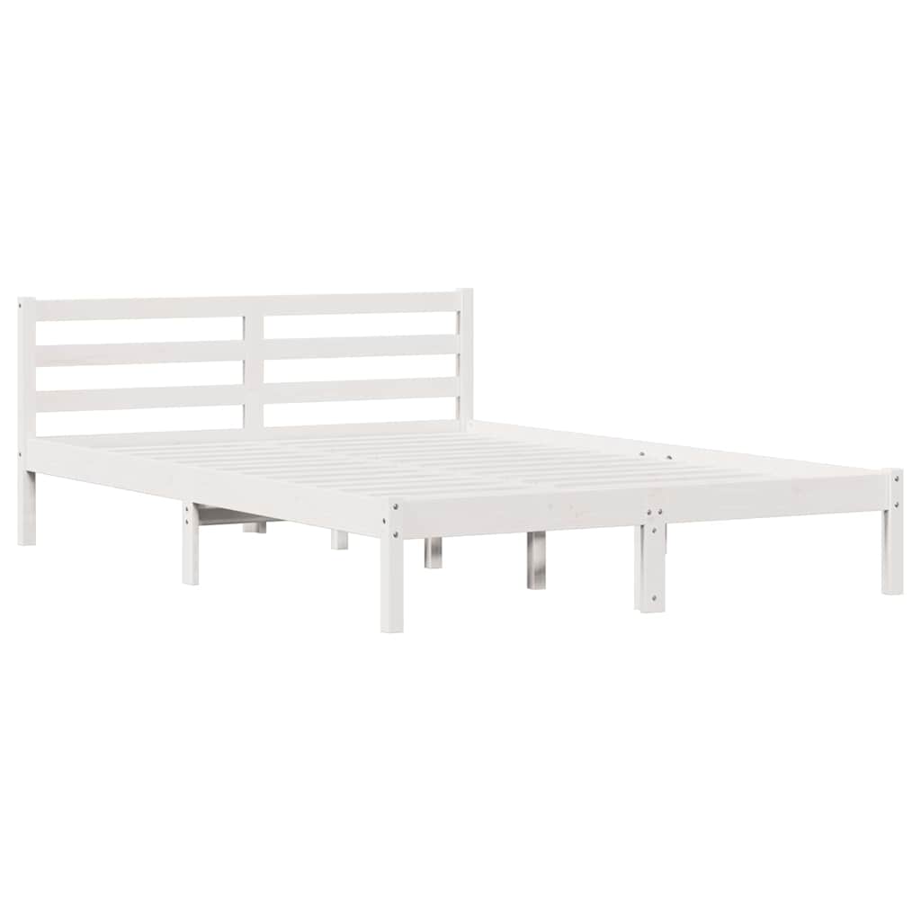 Sängram med huvudgavel Vit 215,5 x 145,5 x 69,5 cm Massiv furu