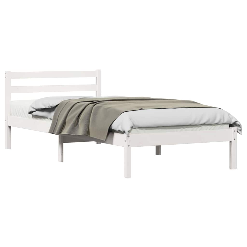 Sängram med huvudgavel Vit 225,5 x 95,5 x 69,5 cm Massiv furu