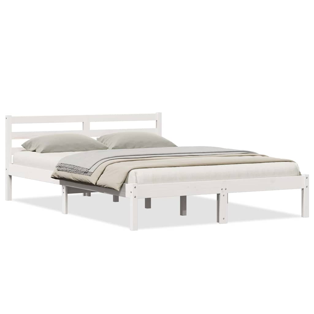 Sängram med huvudgavel Vit 225,5 x 145,5 x 69,5 cm Massiv furu