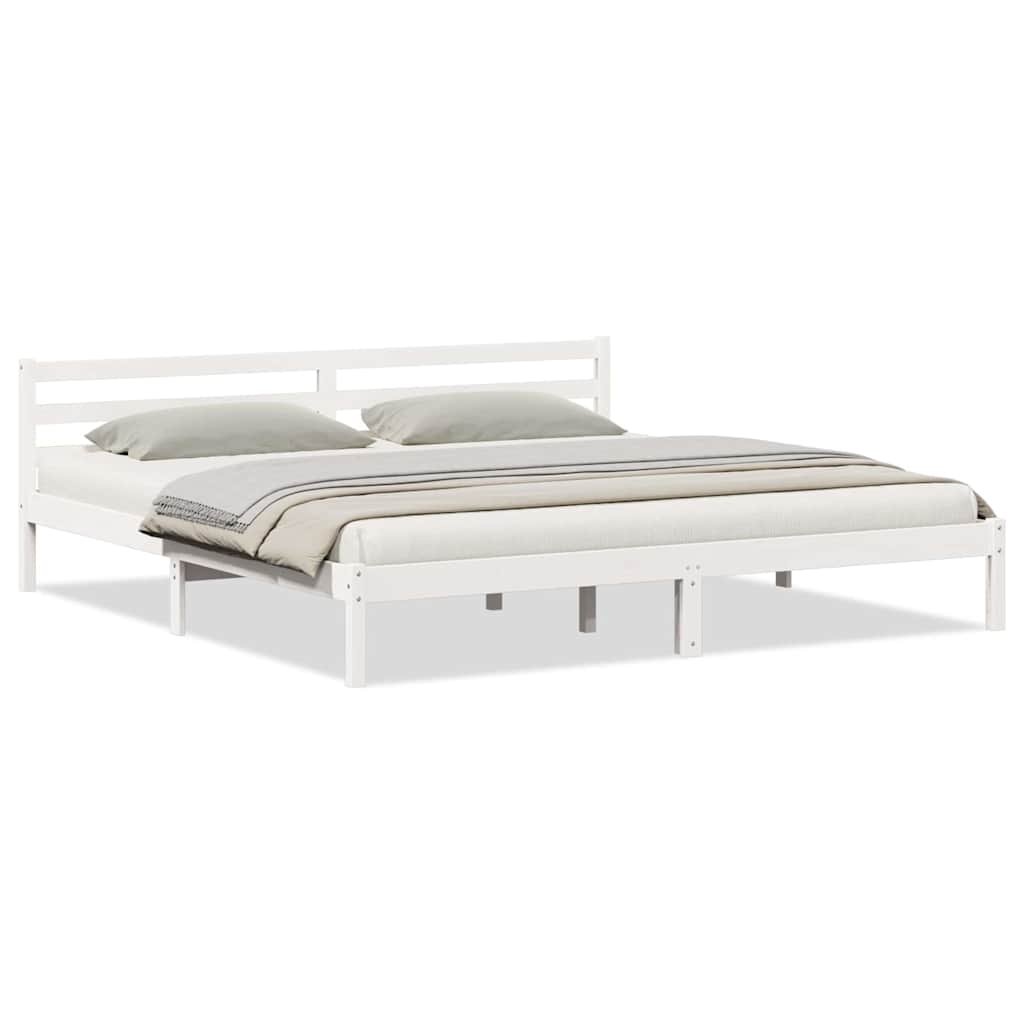 Sängram med huvudgavel Vit 225,5 x 205,5 x 69,5 cm Massiv furu