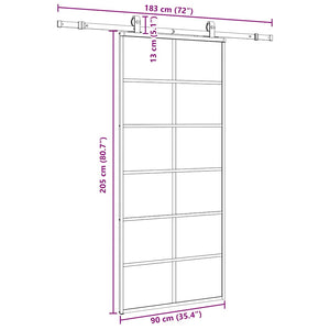 Skjutdörr med beslag svart 90x205 cm ESG-glas