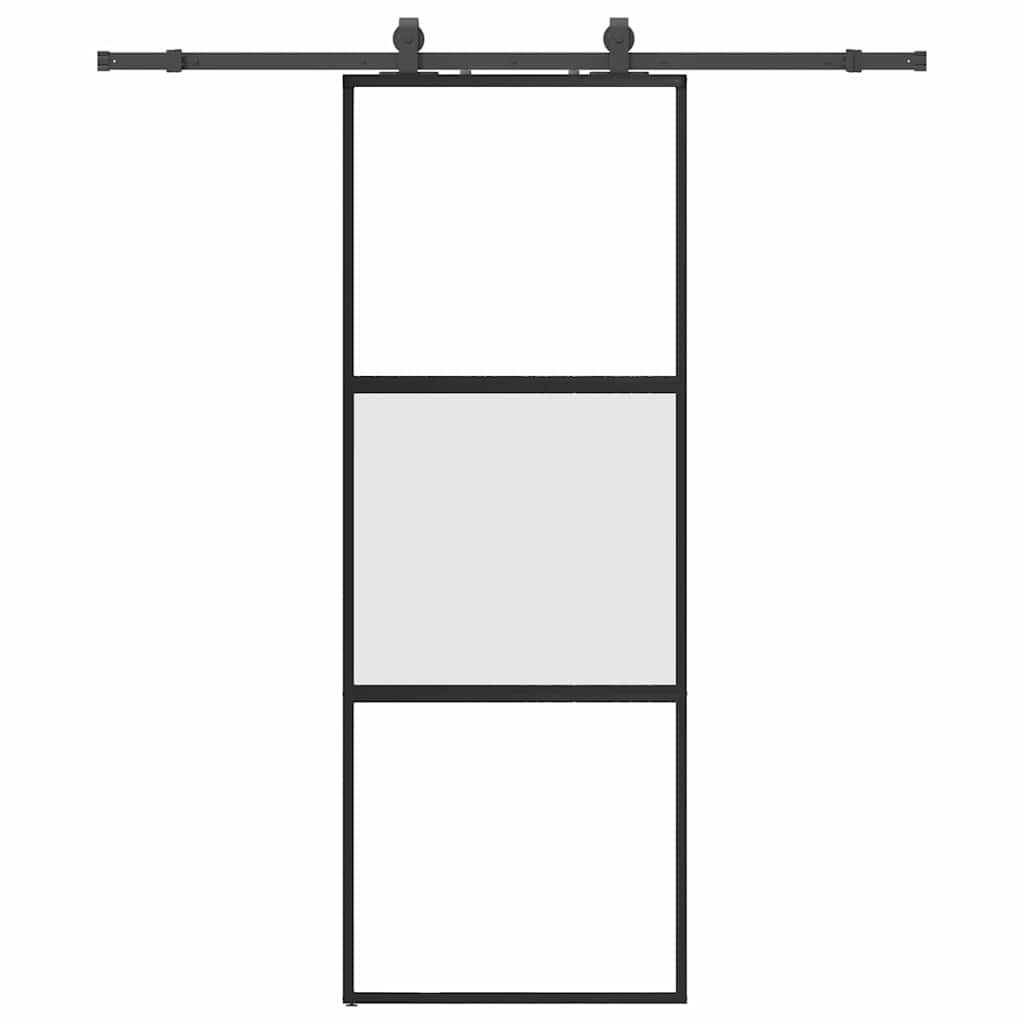 Skjutdörr med beslag svart 76x205 cm härdat glas