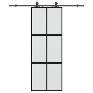 Skjutdörr med beslag svart 76x205 cm härdat glas