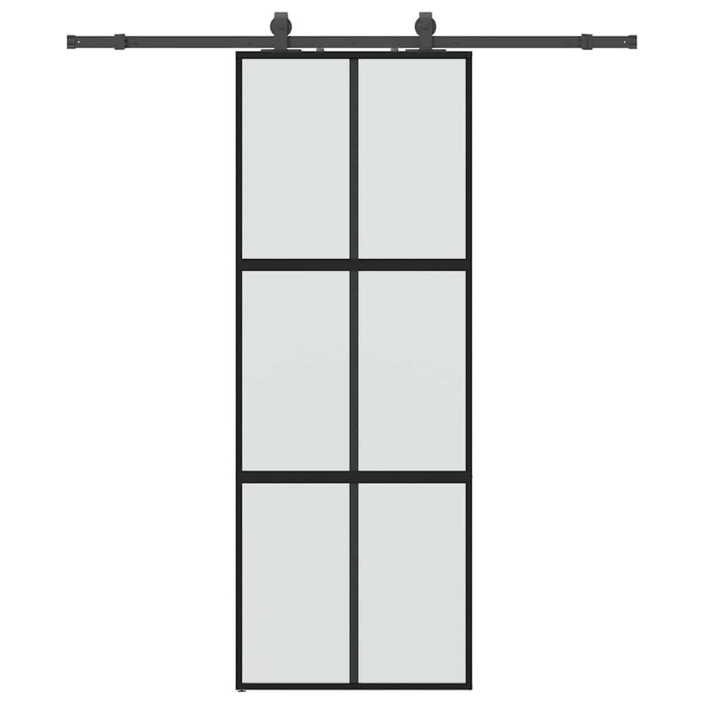 Skjutdörr med beslag svart 76x205 cm härdat glas
