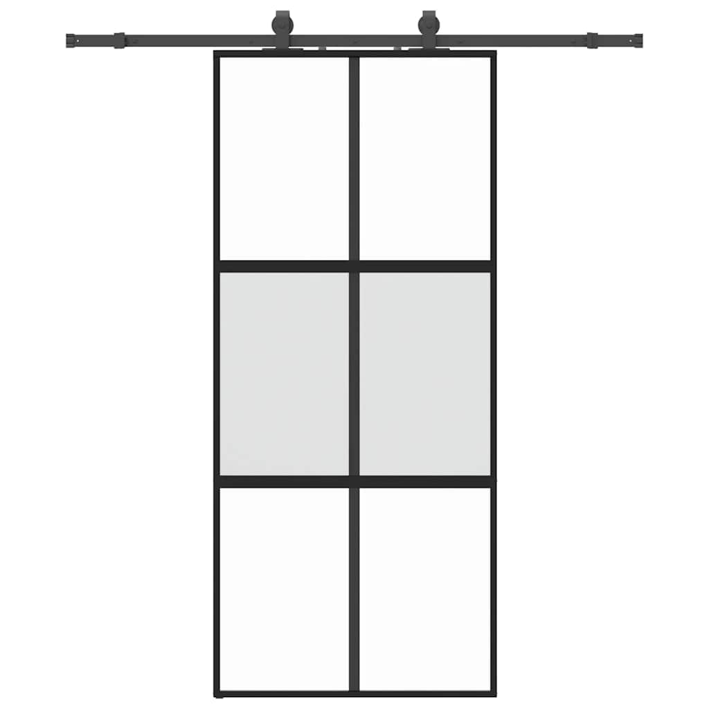 Skjutdörr med beslagssats svart 90x205 cm härdat glas